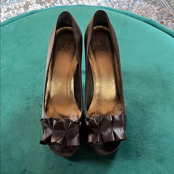 Stuart Weitzman Women's Black Peep Toe Heels - Picture 1 of 6